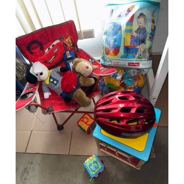 Cars Folding Camp Chair w/ Toy Chest Baby Building Blocks Bicycle Helmet & More