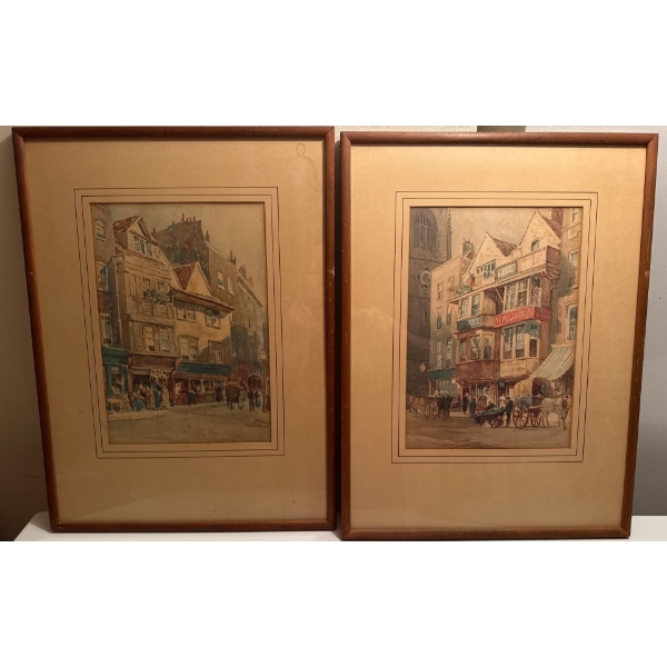 Ernest George's 1886 Framed Prints  Of City Streets-Vendors Outside A Market