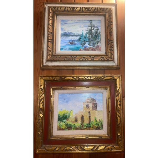 Two Simple Landscape Paintings  Signature Says "Pass"