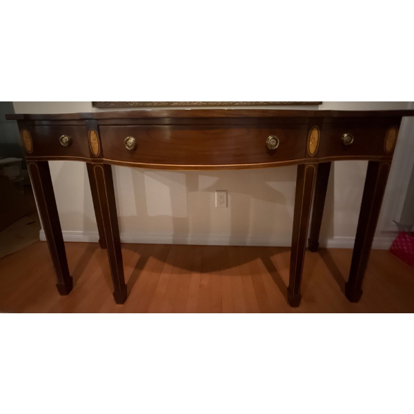 KIndel Furniture Federal Mahogany & Satinwood Inlaid Marquetry Console Table 49x19x32