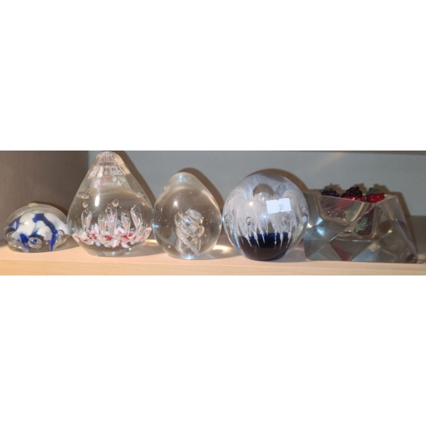 Blown Glass Paperweights Tallest: With Pink Flowers 4 T and Glass Bowl 