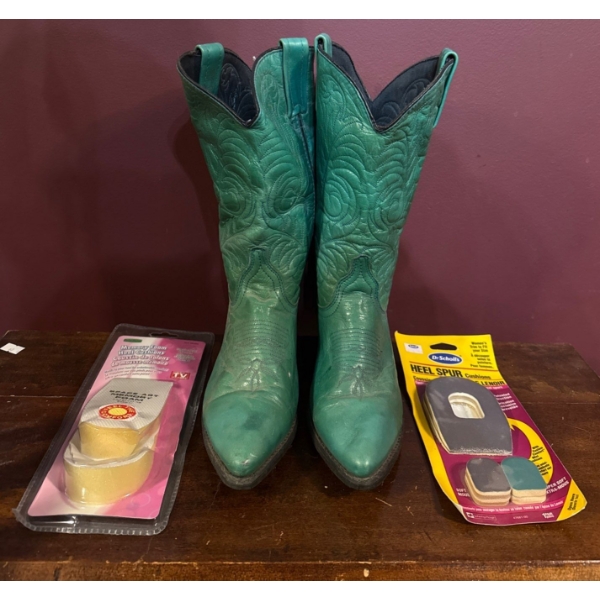 Turquoise Genuine Leather Ladies Cowboy Boots w/ New Comfort Insoles Size 6