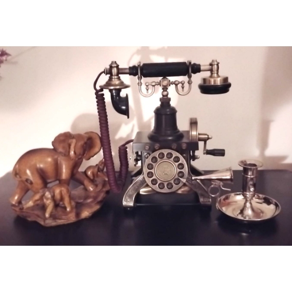 Decor Collection Antique Inspired Telephone w/ Hand Carved Elephants & More
