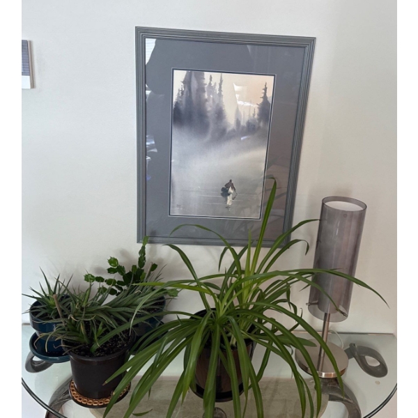Lovely Various Potted Plant Collection w/ Grey Lamp & Print By Roger Belley 18x23.5