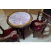 Image 1 : Carved Wood Table with Marble Inlay 32 Diameter Top, 31 T and 2 Chairs 32 T, 22 W, 18 D