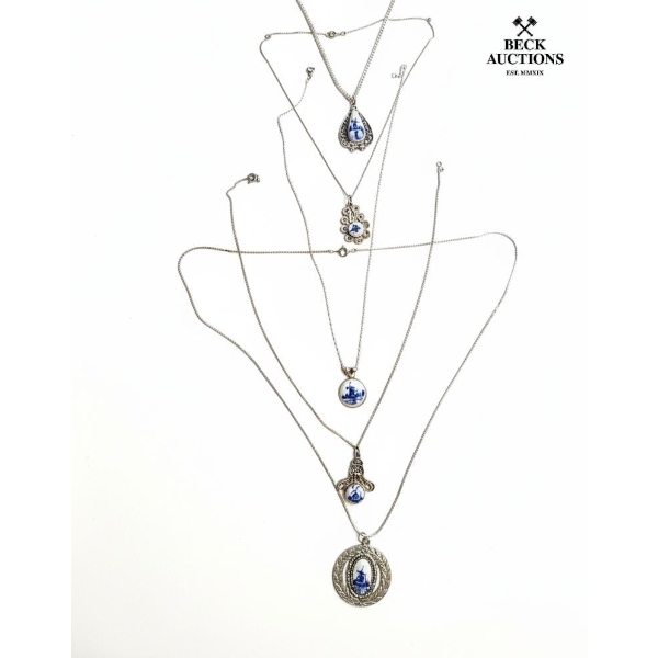  Collection Of Vintage Dutch Delft Porcelain Costume Jewelry , Necklace.
