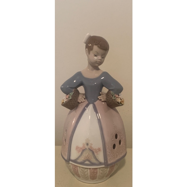 LLADRO Porcelain Candle Holder/Candy Dish 8T Young Girl w/ White Bow