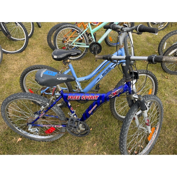 2 mountain bikes, both with front suspension