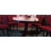 Image 1 : Mirror Table (49W, 29T) w/ Wooden and Red Velvet Chairs (4; 19W, 18D, 41T) Contents NOT Included 
