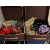 Large collection of scarves, clutches costume, jewelry, including storage shelves