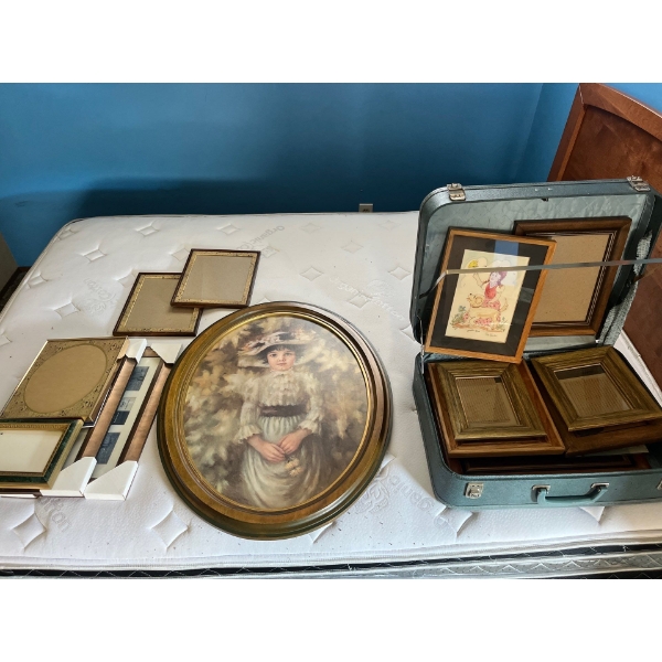 Large Variety Of Photo Frames. Stunning Little Girl Art Framed And Beautiful Blue Vintage Suitcase