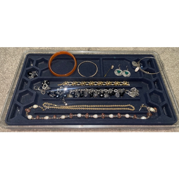 Tray Of Beautiful Vintage Jewelry Necklaces, Bracelets, Earrings & More