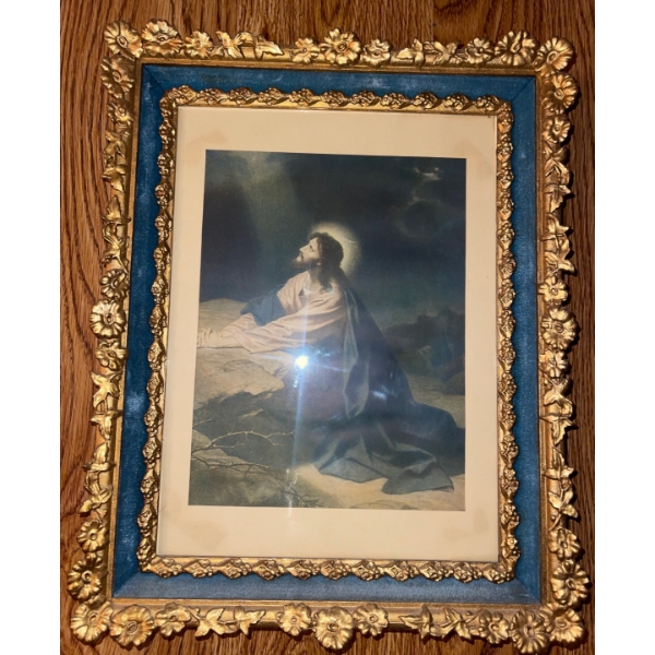 Jesus in the Garden Framed Print  Lovely Brass Frame  14" x 18"tall