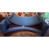 Image 10 : Curved Blue Upholstered Sofa with Tapered Wooden Legs