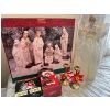 Image 1 : Of Christmas items, a large angel, brass candleholders, Coca-Cola decorative tree ornament, a porcel