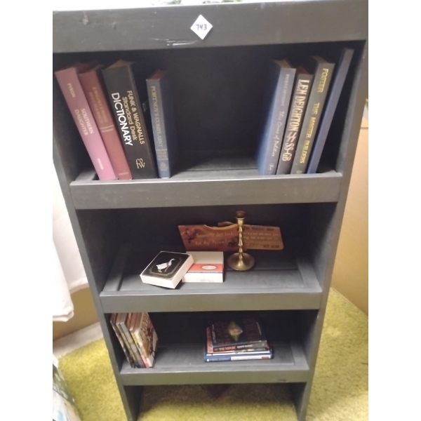 Wood Shelving Unit 26x16x45 & Contents