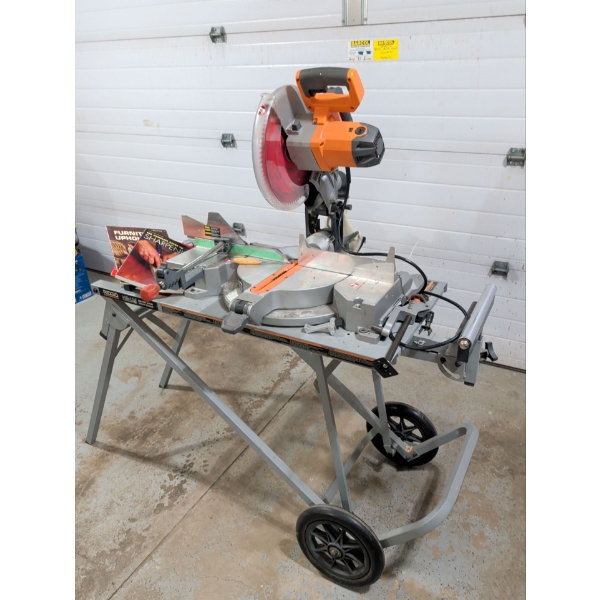 RIGID 12" Dual Bevel Sliding Mitre Saw Mounted On Portable Stand - Adjustable Dimensions 