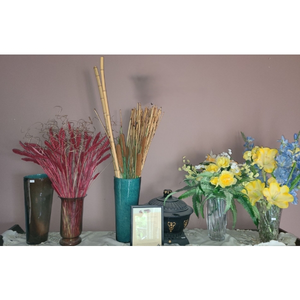 Decor Including: Brown/ Green Vases 6" Diameter Top, 14 T,  Bowl w/ Lid 11" Diameter, 11 T and More!