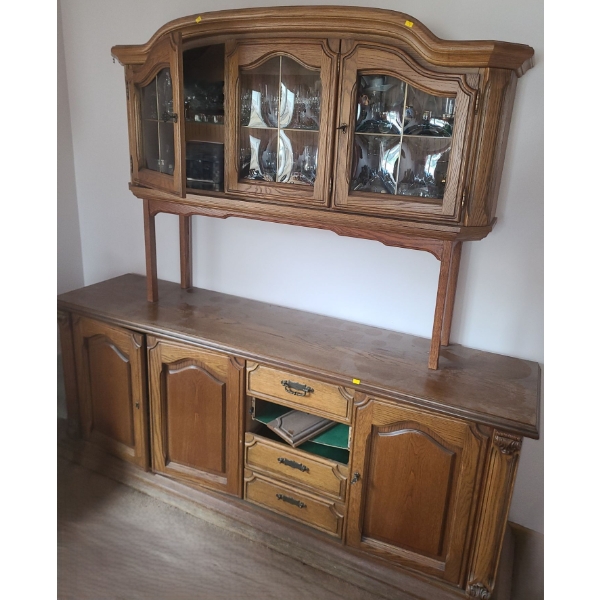 Wooden China Cabinet w/ Lockable Doors, Glass Display Cabinet Doors and Storage 80 W, 19 D, 77 T 