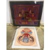 Image 1 : Framed Multicolored Textile Artwork and Decorative Watercolor Print