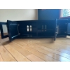 Image 2 : Beautiful Solid Wood TV Stand With Glass Front Doors and Shelves for your AV Equipment. 62"L W22" 18