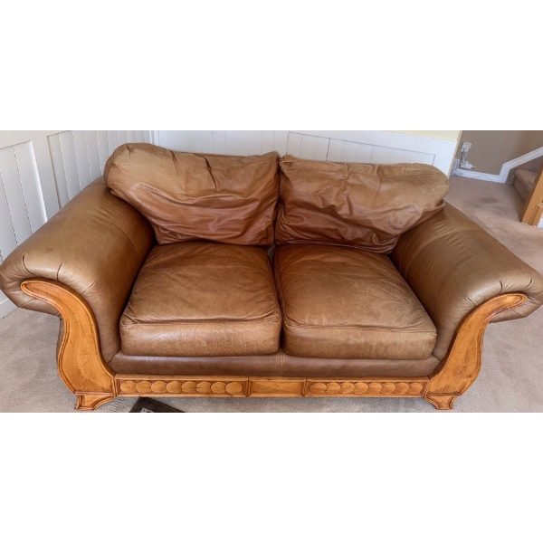 Genuine Leather 2 Seat Sofa w/ Oak Base 71x37x36 Loveseat