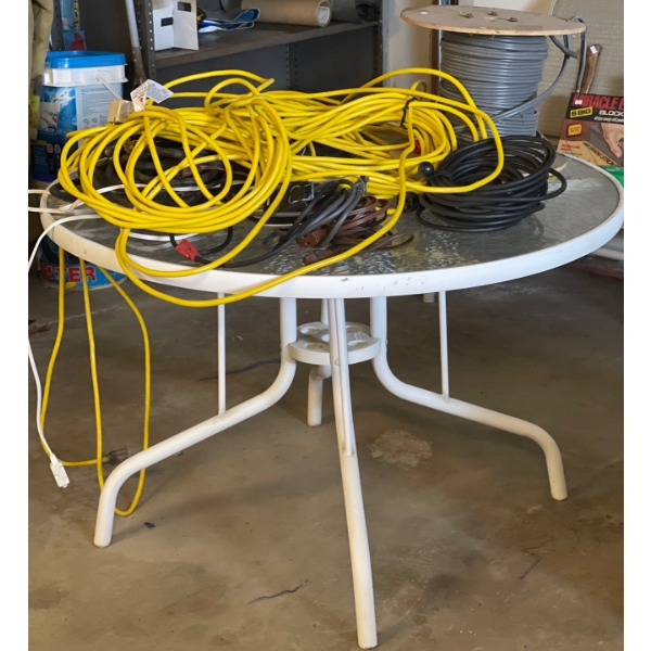 Garden Tea Table w/ Cords Galore- Spool of Electrical Wire Assorted Cords & More