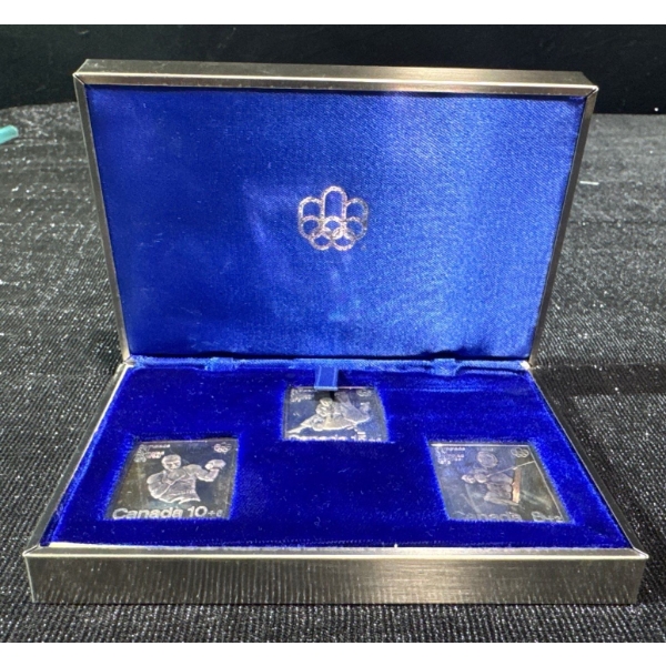 1976 Montreal XXI Olympiad Three-Piece Fine Silver Stamp Set