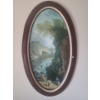 Image 1 : Board Print of Waterfall and Bridge Scene in Oval Frame 26 X 44