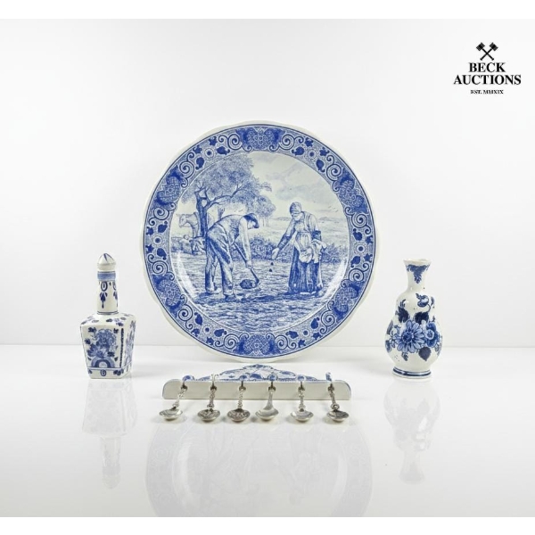 A Large Decorative Wall Plate By Delft  And Collection Of Vintage Dutch Pottery,