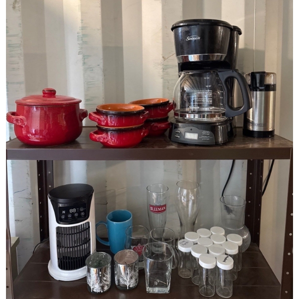 Desilva Made in Italy Cookware Set (5Pcs), Glassware, Bin of Jars, Sunbeam Coffee Maker BVSB6104-033