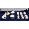 Image 1 : Blue and Gold China Set; Cups and Saucers, Cream Pourer, Serving Plates, and more
