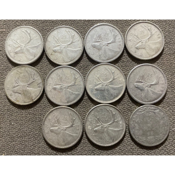 Canadian 25-cent Pieces 80% Silver 64.13 Grams