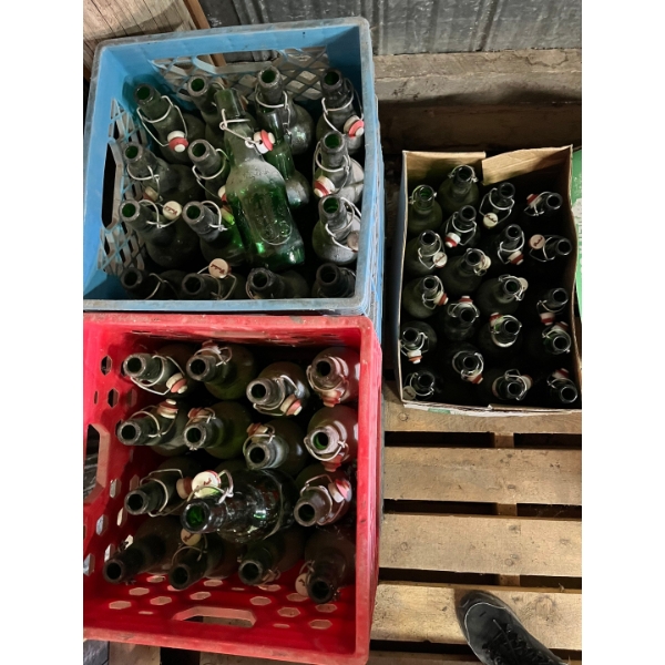 5 large boxes of vintage Grolsch green glass/brownbeer bottle featuring embossed desighn