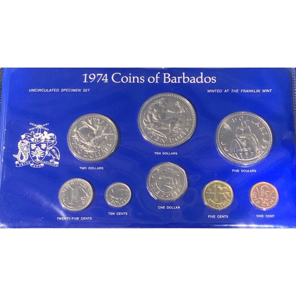 1974 Barbados Uncirculated Specimen Silver Coin Set 1.927 Troy Ounces
