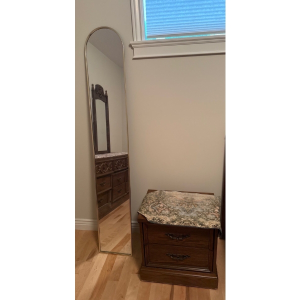 Wood Side Table (21W, 22T) w/ 6 Ft Tall Mirror 