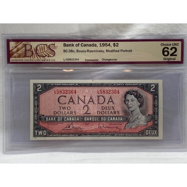 Graded Canadian 1954 Mod. Portrait $2 Choice UNC Prefix: L/G