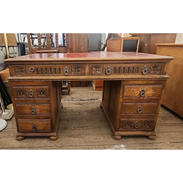 Old Charm Furniture by WoodBros Beautiful 3 Piece Desk with Red and Gold Top- 32"H x 54"W x 30"D