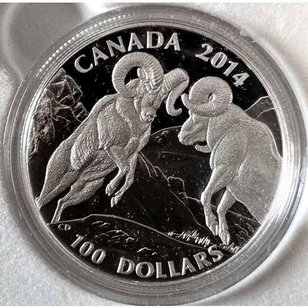 2014 $100 for $100 Rocky Mountain Bighorn Sheep - 99.9% Fine Silver Coin - #2