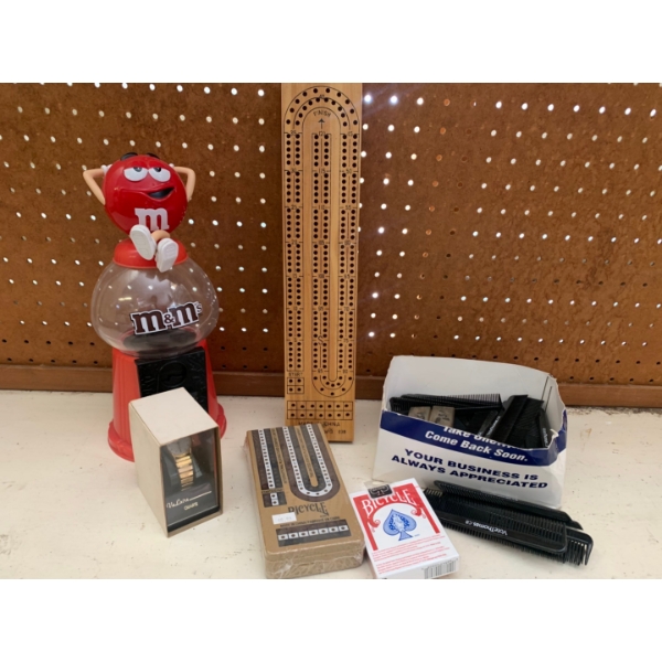 Candy machine, crib boards, vintage watch