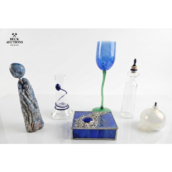 Collection Of Vintage Art Glass , Blue Glass Pedestal Bowl And More.