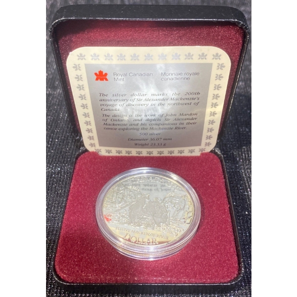 1989 200th Anniversary of Sir Alexander Mackenzie Coin 50% Silver 23.33 Grams