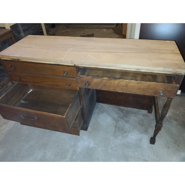 Wooden Desk Stained Brown with 4 Drawers 48 L,  30 T, 16 W