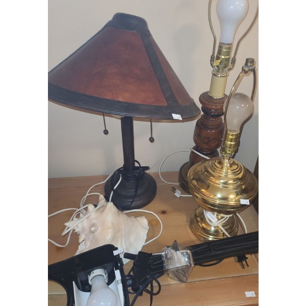 Assortment of Lamps- With Wooden Base 25 T to Top of Finial, Missing Shades as Shown