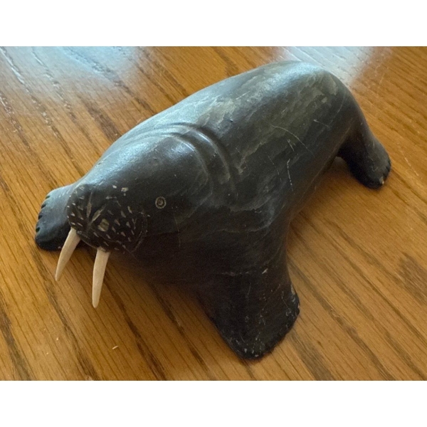 Indigenous Soapstone Art of Seal, 6.5L