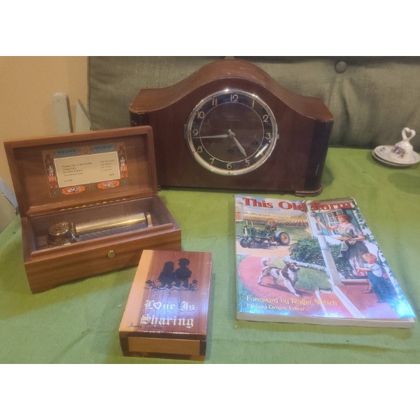 Forestville Chime Mantel Clock, Reuge Music Box, Cedar Trinket Box, This Old Farm Book