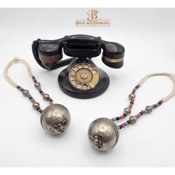 Vintage Automatic Electric Monophone ,  Statement Necklace Large Metallic Pendant Tibetan Beads