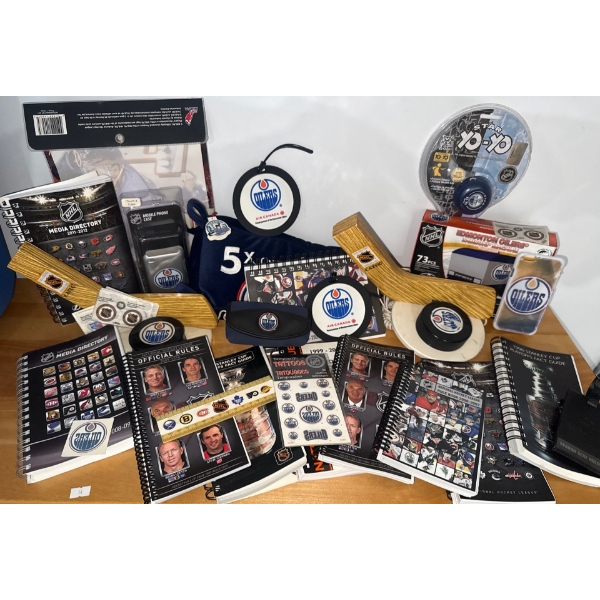 Collection Of Vintage & Modern NHL Oilers Fan Merchandise  