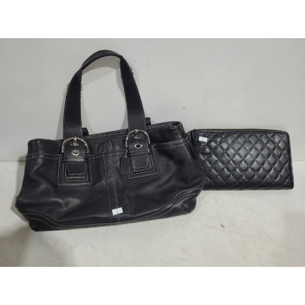 Black Coach Bag w/ Light Stitching 15 X 9 Plus Length of Straps and Zenith Purse Insert