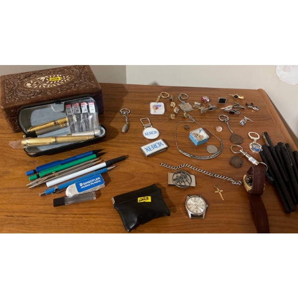 Junk Drawer Gems - Souvenir Key Chains Fountain Pens Hand Carved Jewelery Box & More 